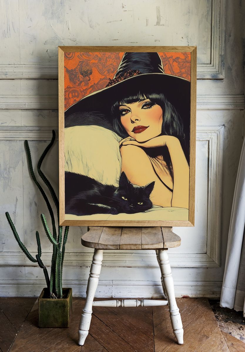 Witchy Woman and Black Cat Poster. — room view 1
