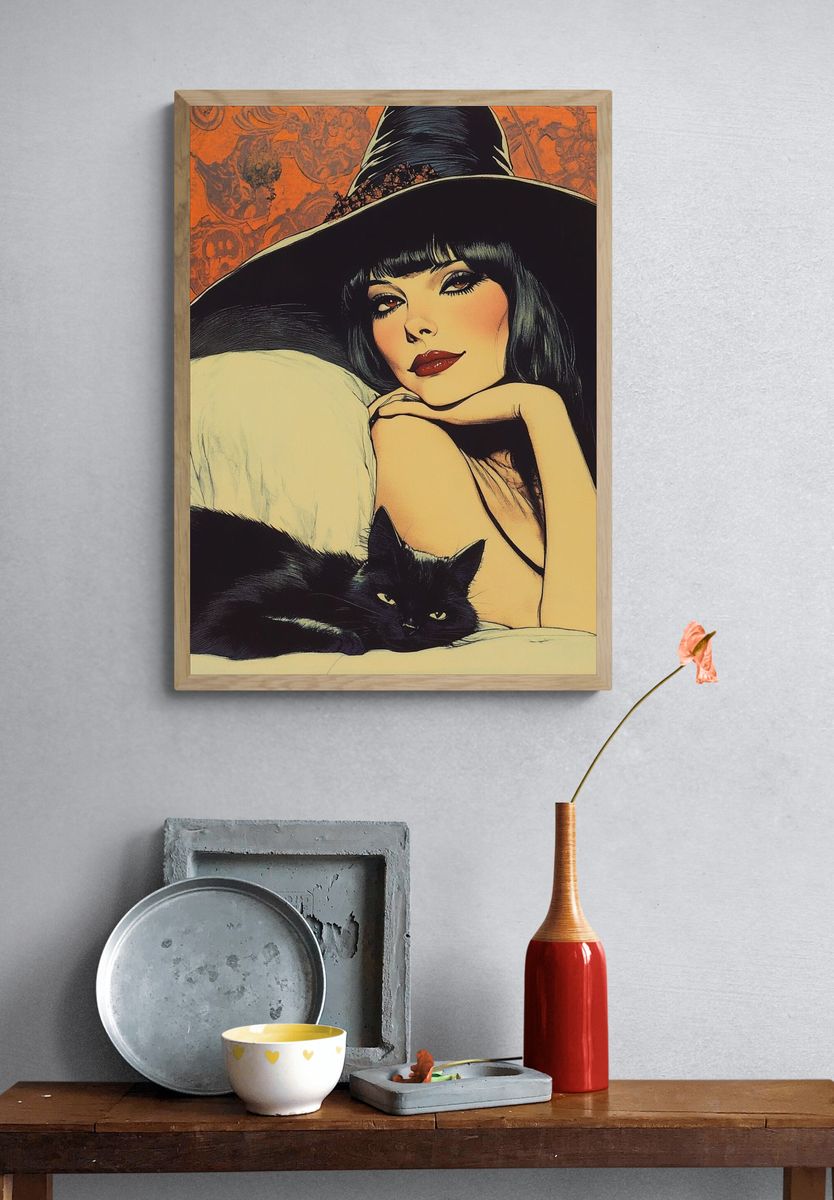 Witchy Woman and Black Cat Poster. — room view 3