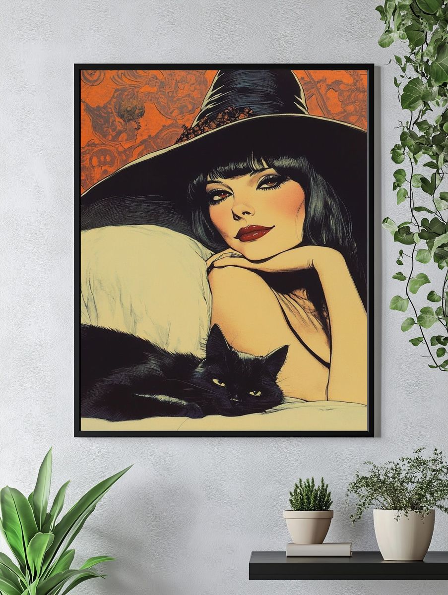 Witchy Woman and Black Cat Poster. — room view 4