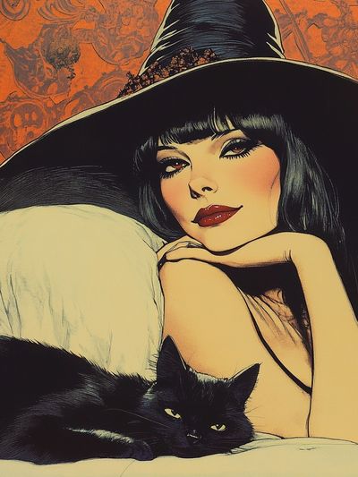 Witchy Woman and Black Cat Poster.