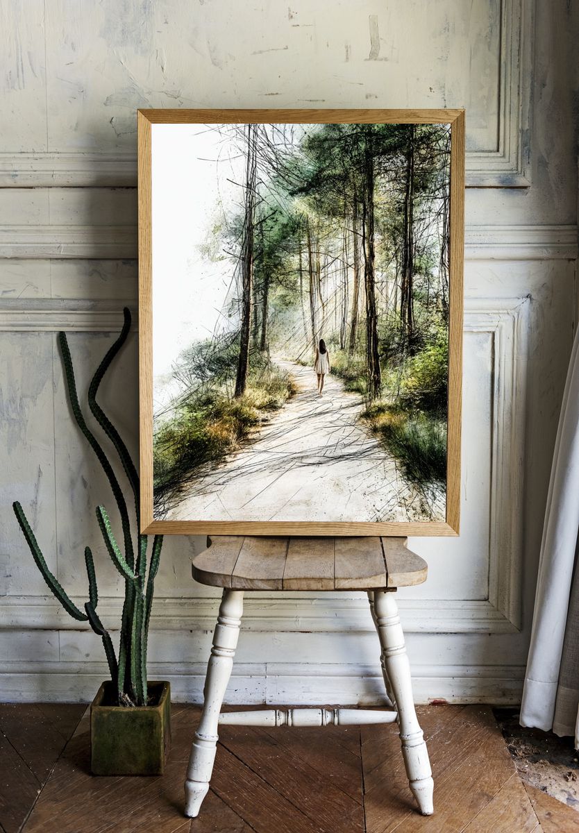 Forest Path Watercolor Poster. room preview