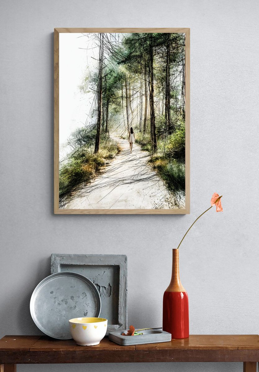Forest Path Watercolor Poster. — room view 3