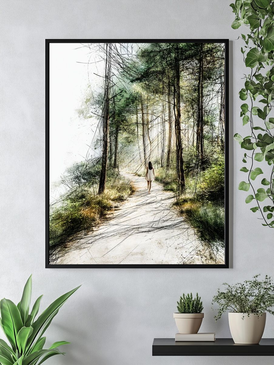 Forest Path Watercolor Poster. — room view 4