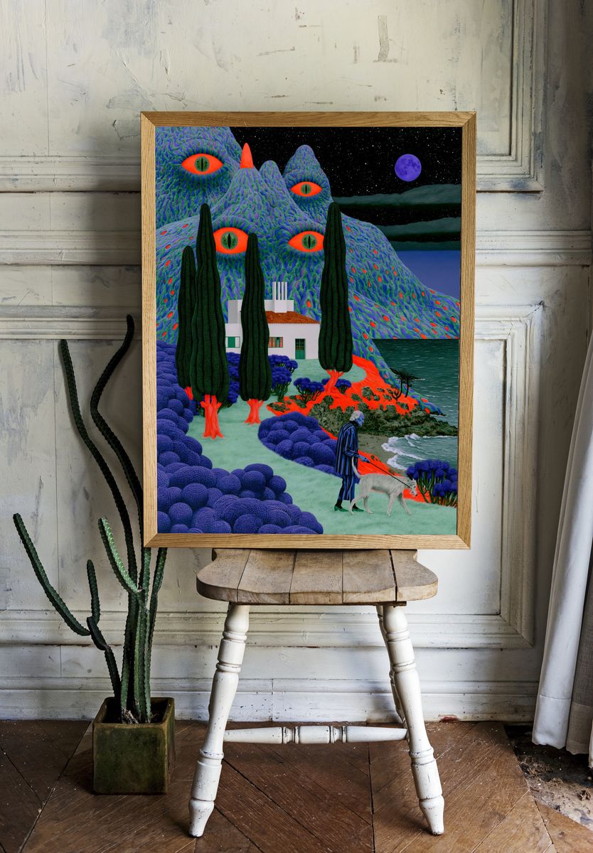 Surreal Moonlit Landscape Print. room preview