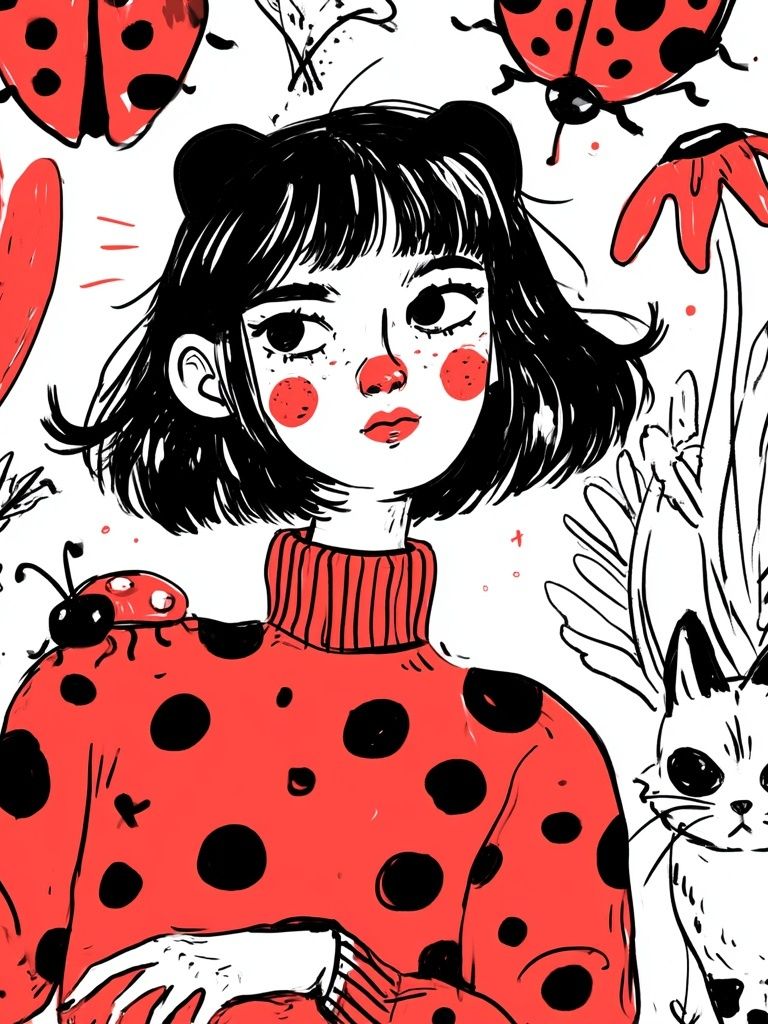 Ladybug Girl Illustration Poster. poster detail
