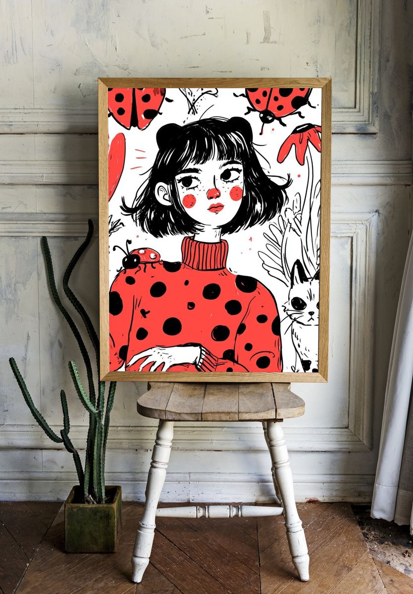 Ladybug Girl Illustration Poster. room preview