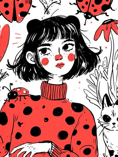 Ladybug Girl Illustration Poster.