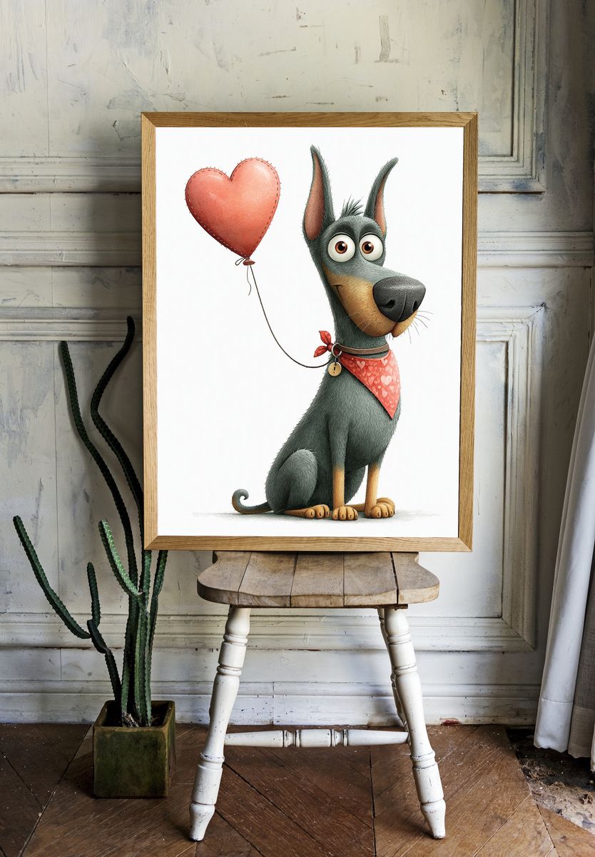 Heart Balloon Dog Illustration Poster. room preview