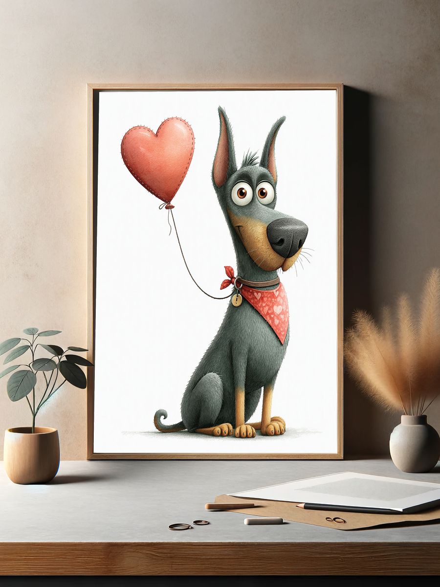 Heart Balloon Dog Illustration Poster. — room view 2