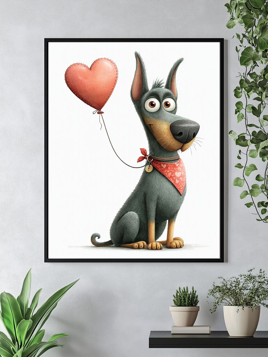 Heart Balloon Dog Illustration Poster. — room view 4