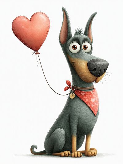 Heart Balloon Dog Illustration Poster.