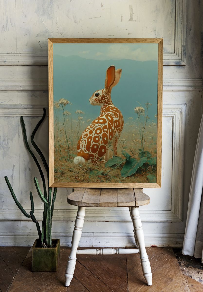 Surreal Patterned Rabbit Illustration Poster. — room view 1
