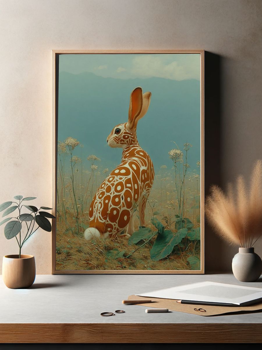 Surreal Patterned Rabbit Illustration Poster. — room view 2