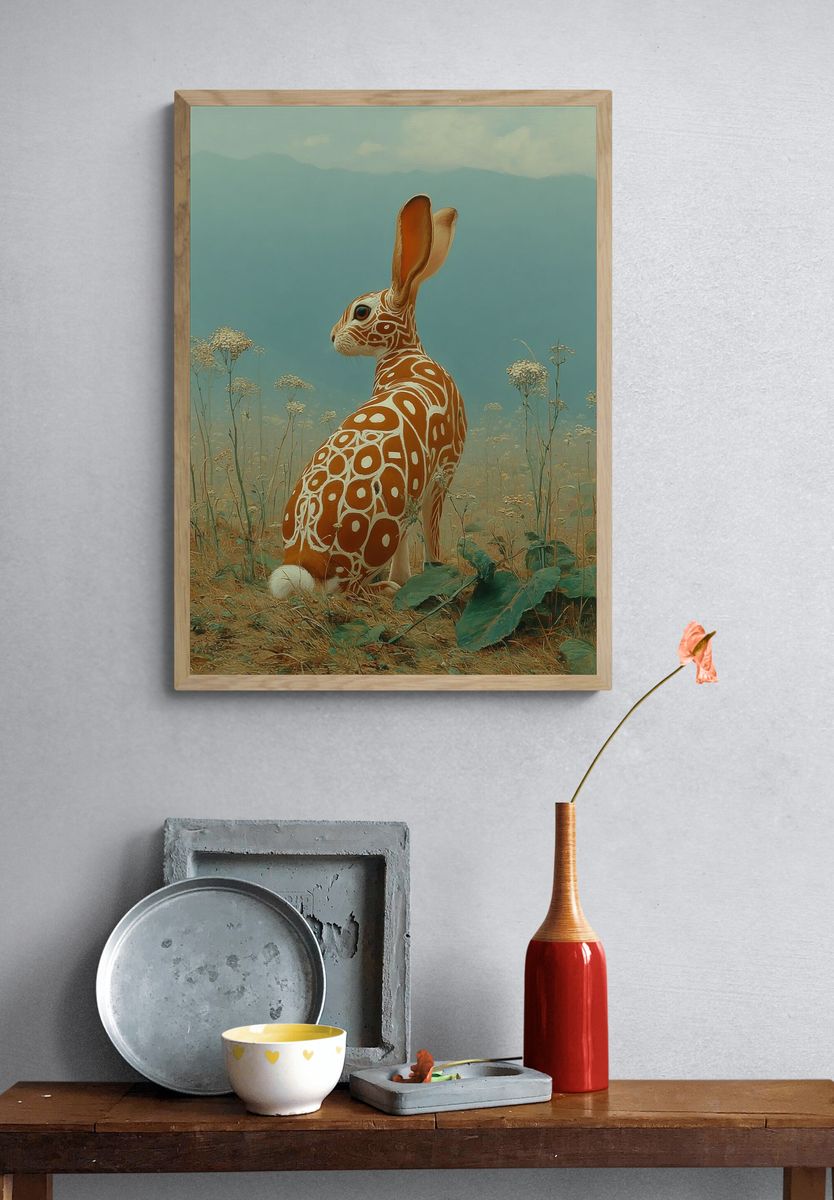 Surreal Patterned Rabbit Illustration Poster. — room view 3