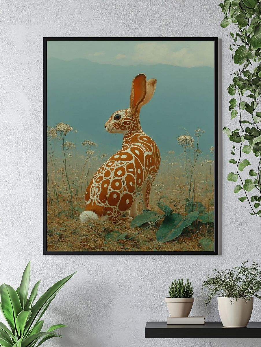 Surreal Patterned Rabbit Illustration Poster. — room view 4