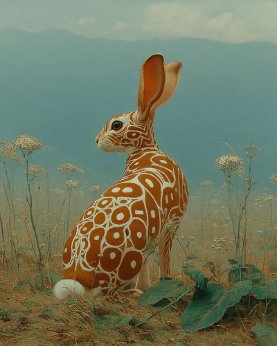 Surreal Patterned Rabbit Illustration Poster. poster print