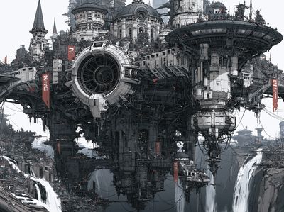 Floating Sci-Fi Citadel Illustration Poster.