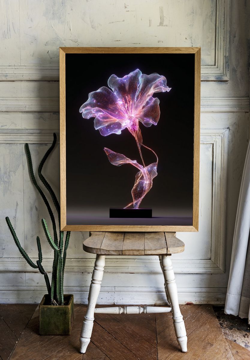 Glowing Digital Flower Illustration Poster. room preview