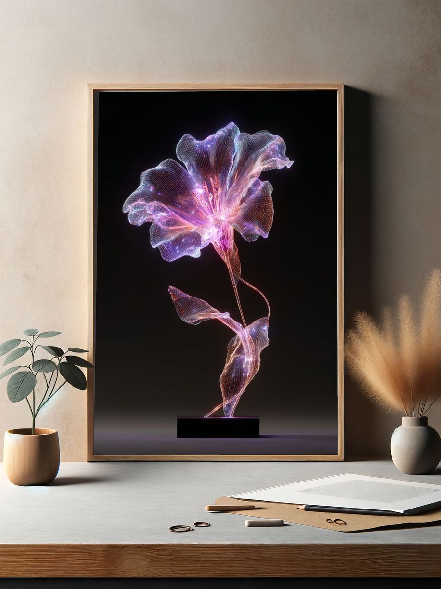 Glowing Digital Flower Illustration Poster. — room view 2