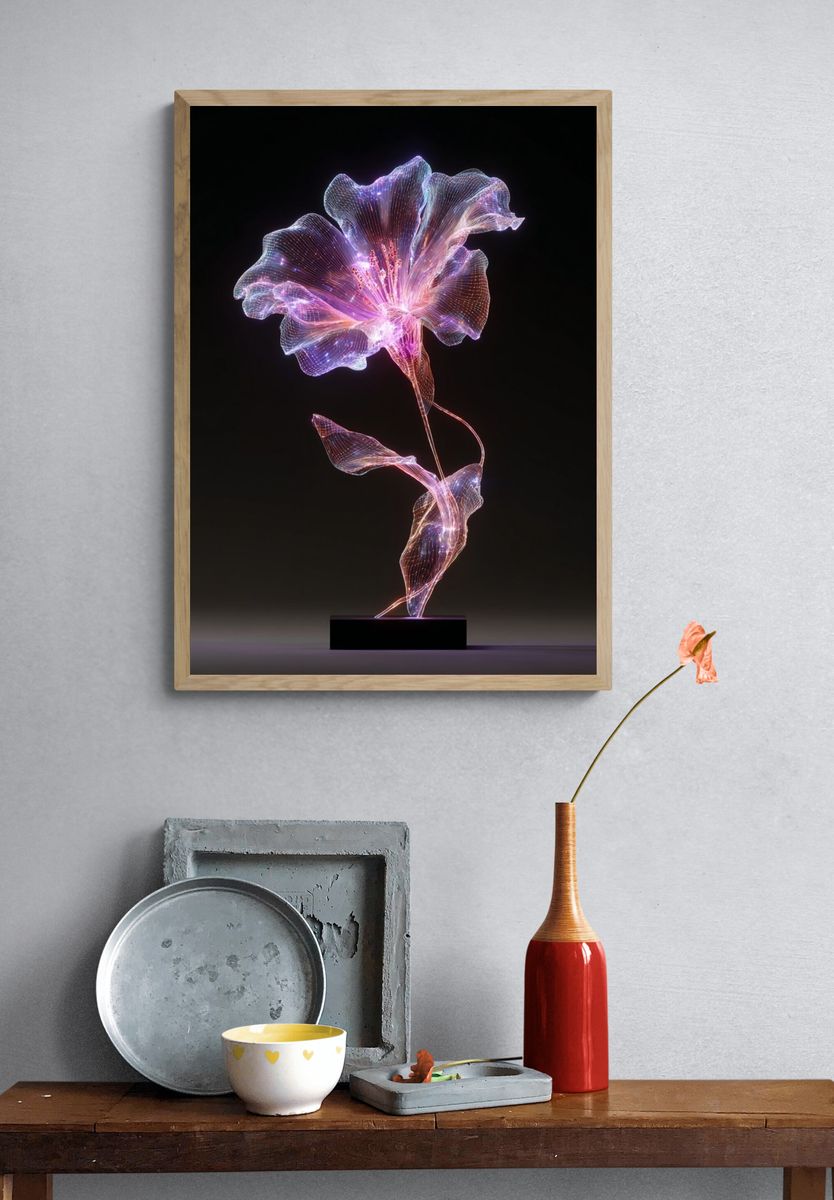 Glowing Digital Flower Illustration Poster. — room view 3