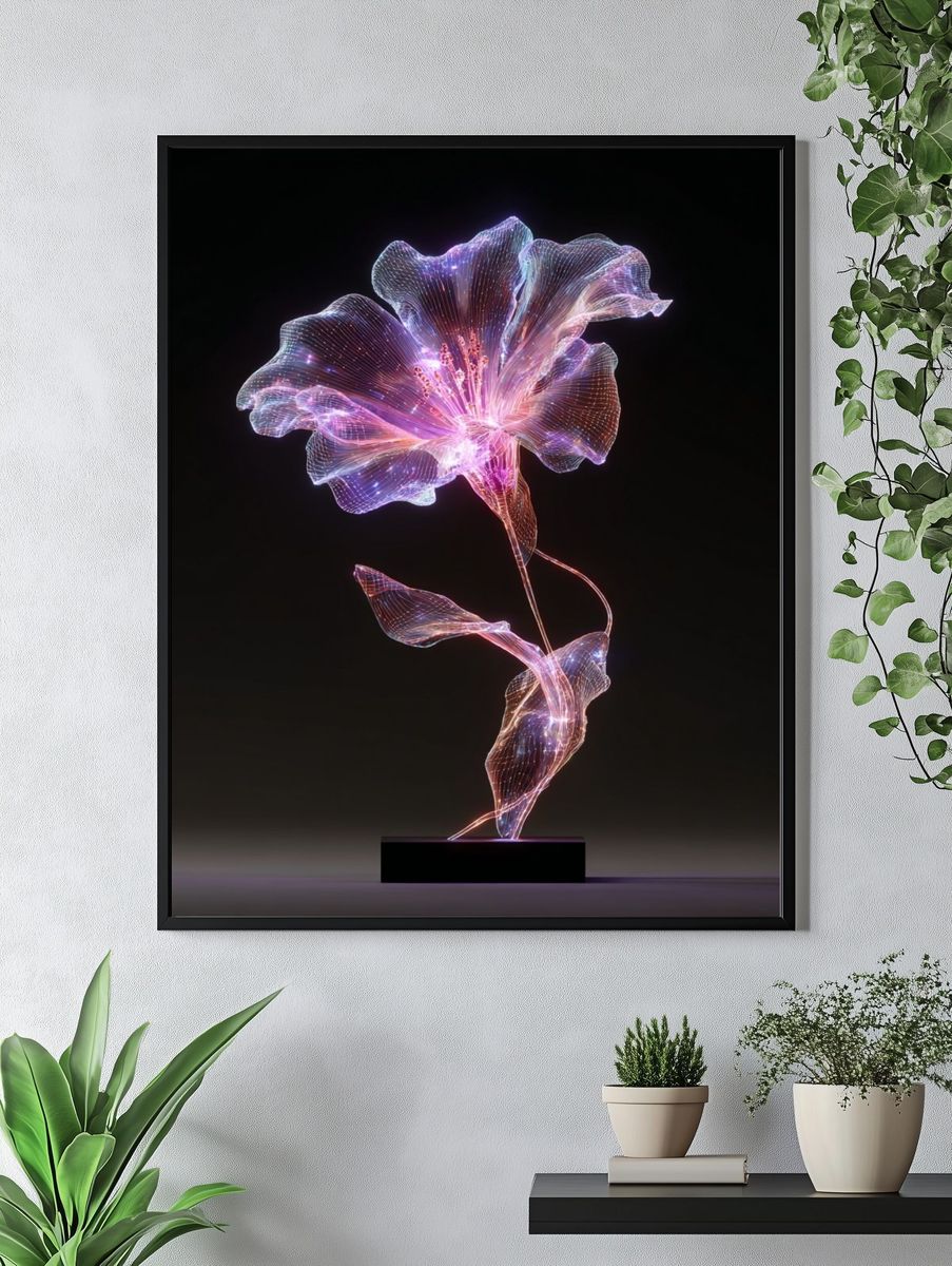 Glowing Digital Flower Illustration Poster. — room view 4