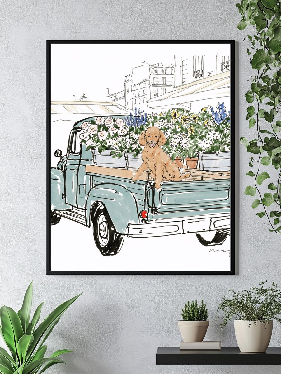 Poodle Flower Truck Illustration Poster. — room view 4
