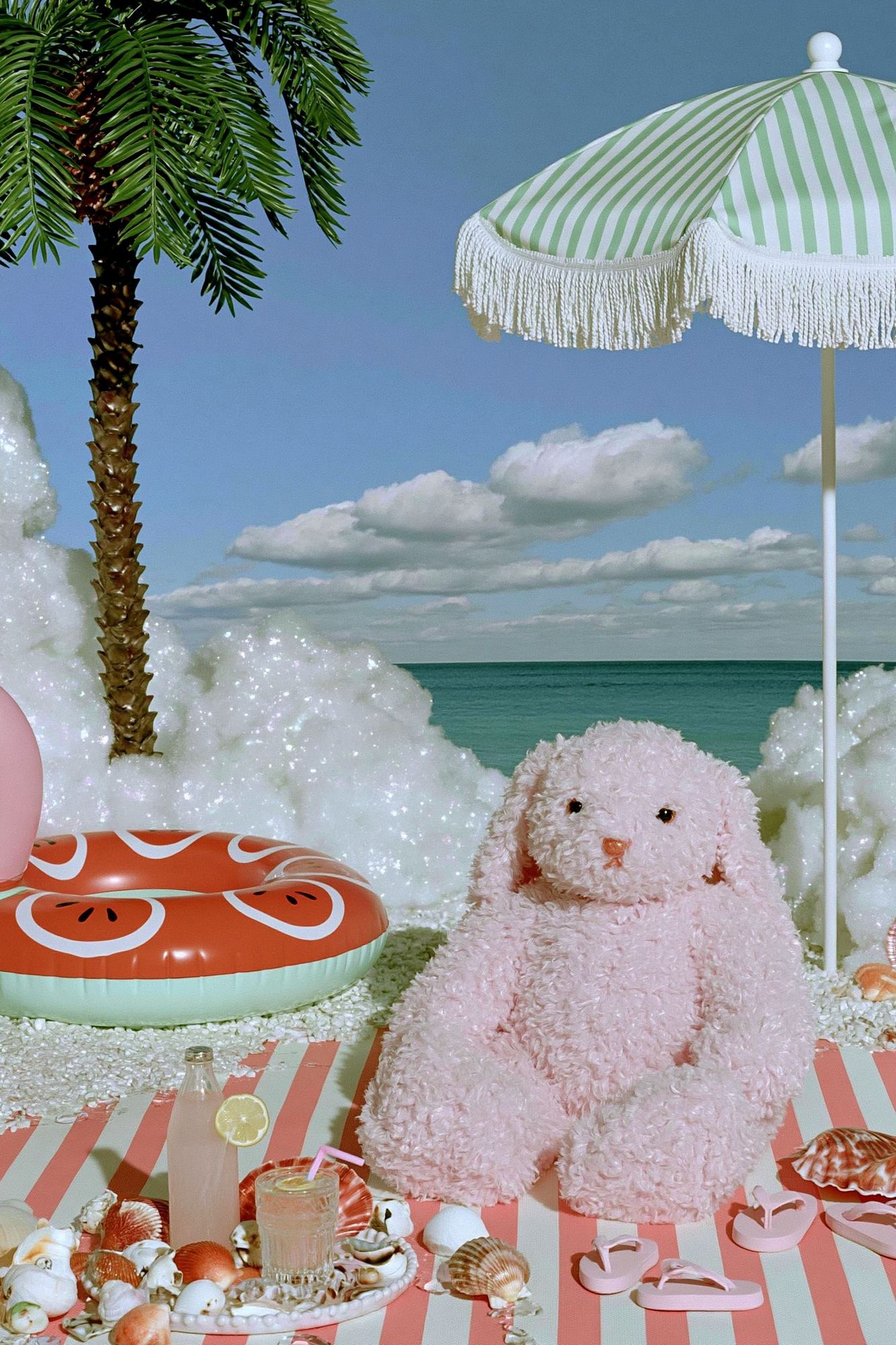 Pastel Beach Bunny Illustration Poster. poster detail