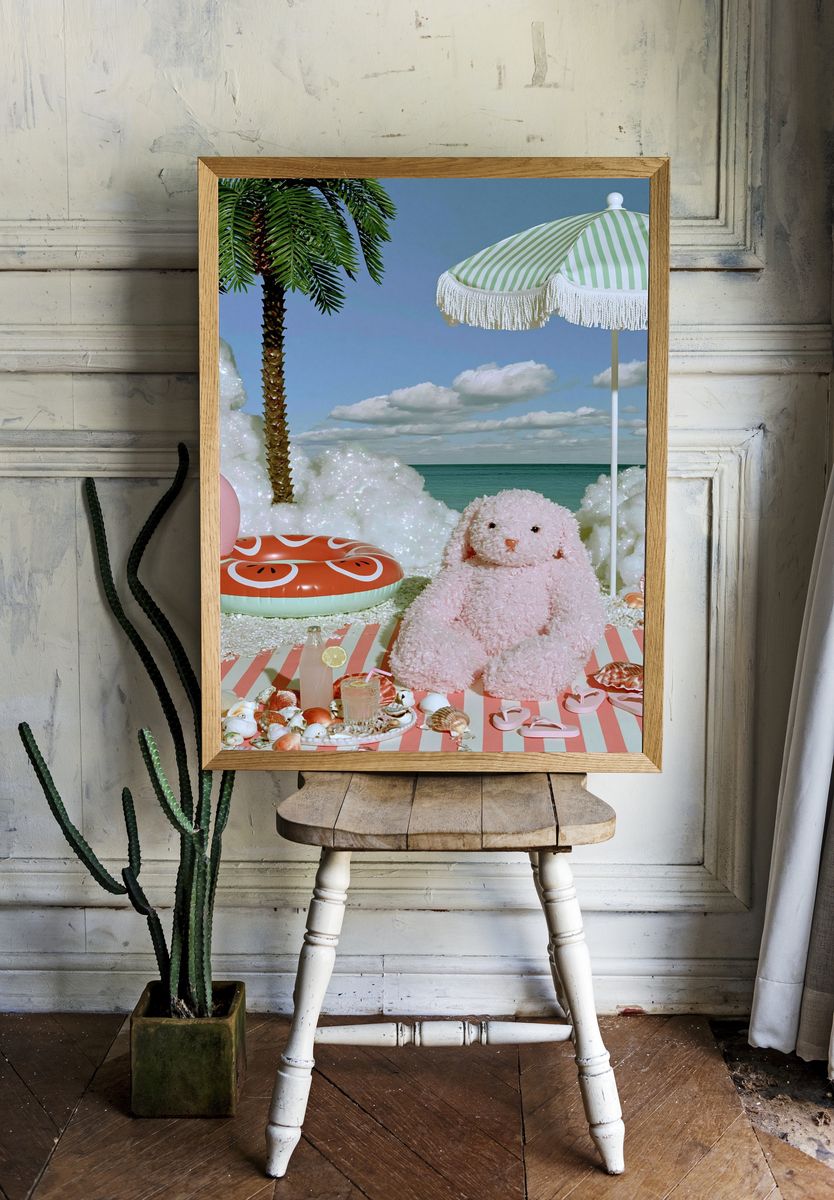 Pastel Beach Bunny Illustration Poster. room preview