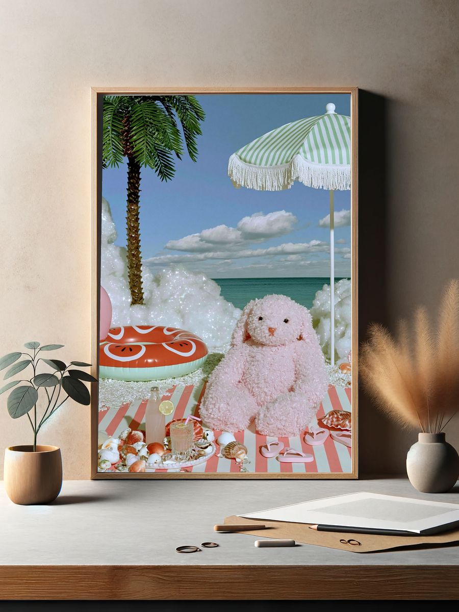 Pastel Beach Bunny Illustration Poster. — room view 2