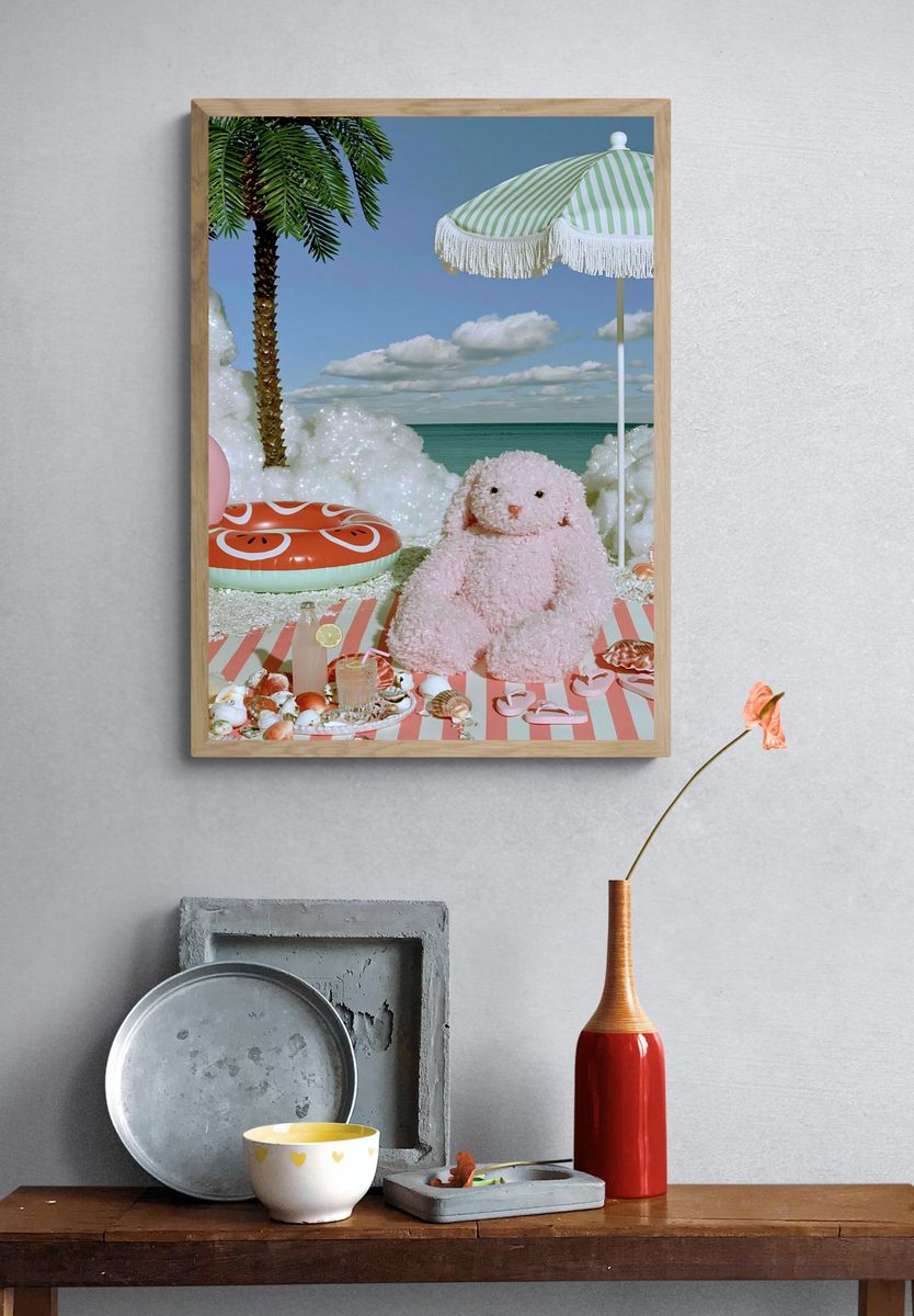 Pastel Beach Bunny Illustration Poster. — room view 3