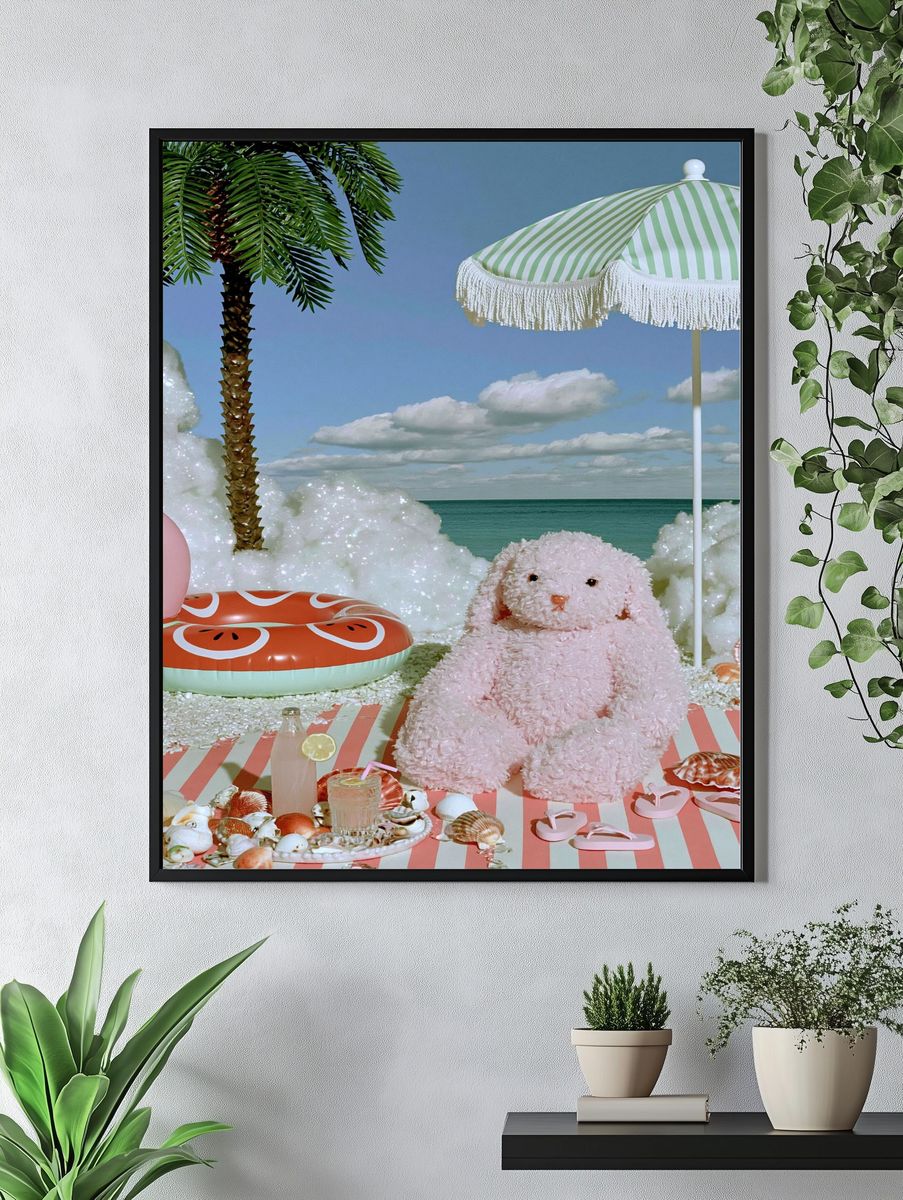 Pastel Beach Bunny Illustration Poster. — room view 4