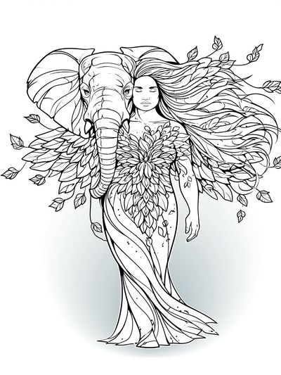 Elephant Woman Line Art Poster.