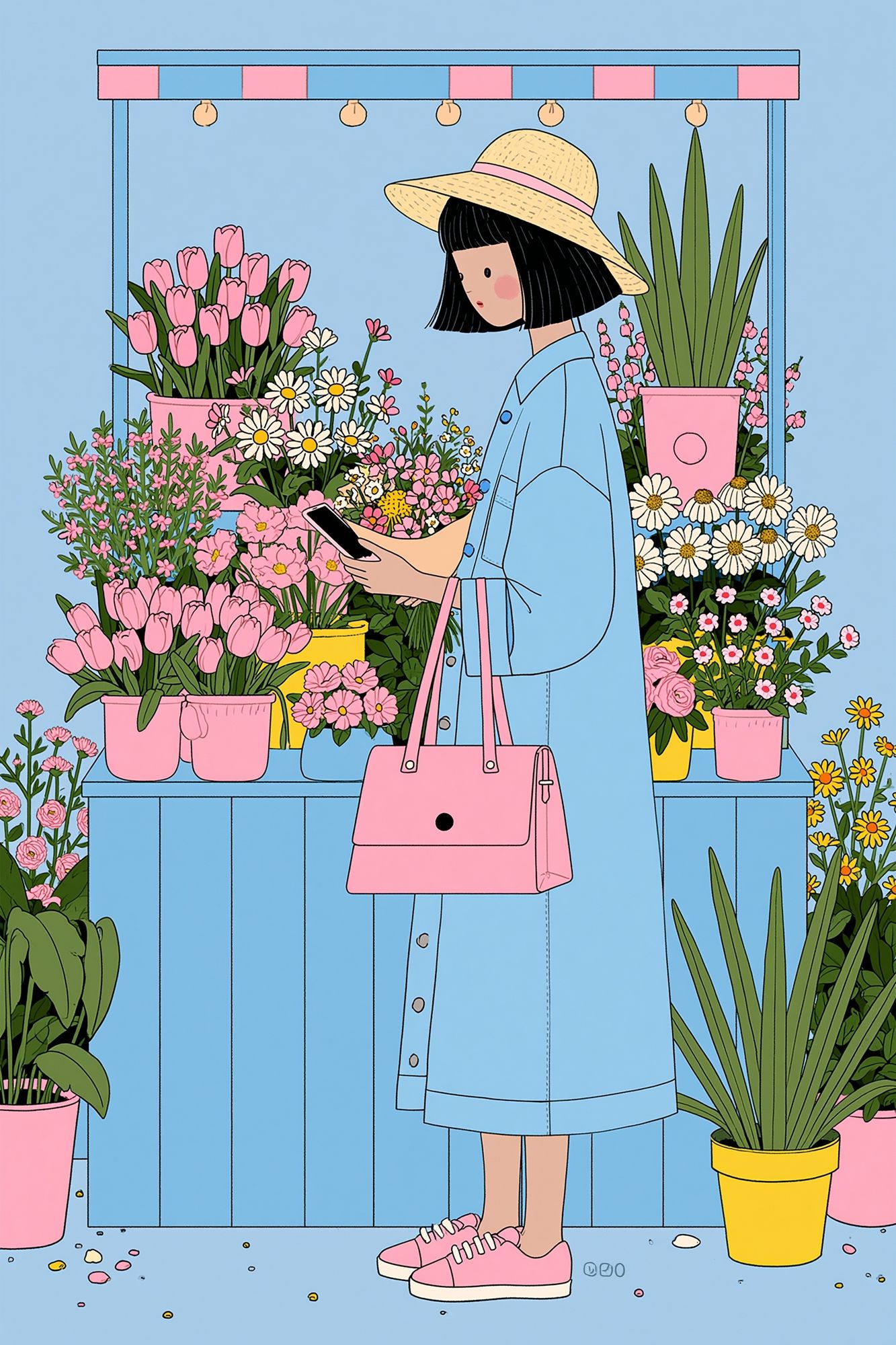 Flower Market Girl Illustration Poster. poster — illustration art