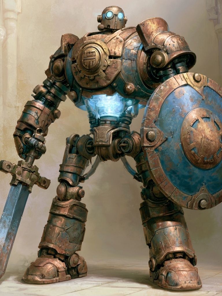 Steampunk Robot Warrior Print. poster — illustration art