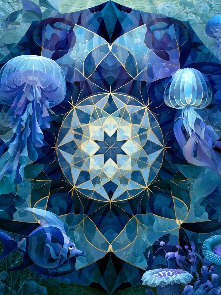 Underwater Mandala Jellyfish Print. poster detail