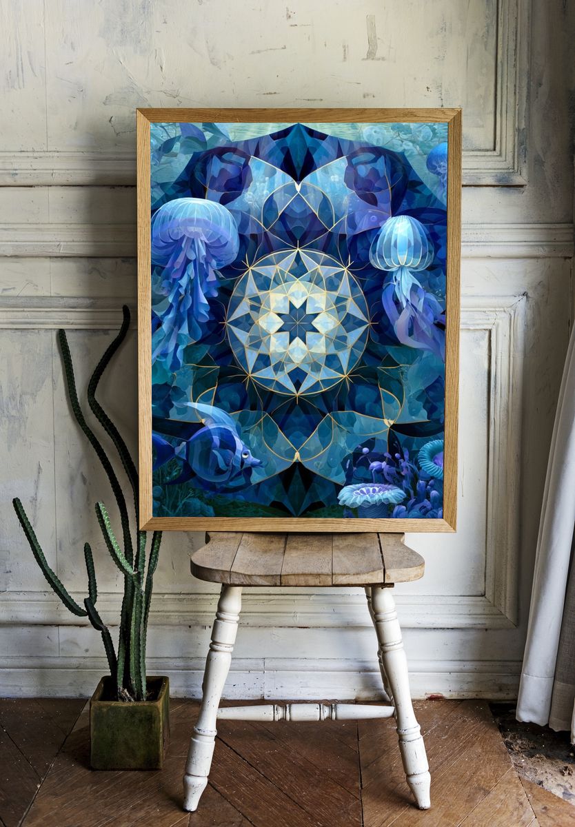 Underwater Mandala Jellyfish Print. — room view 1