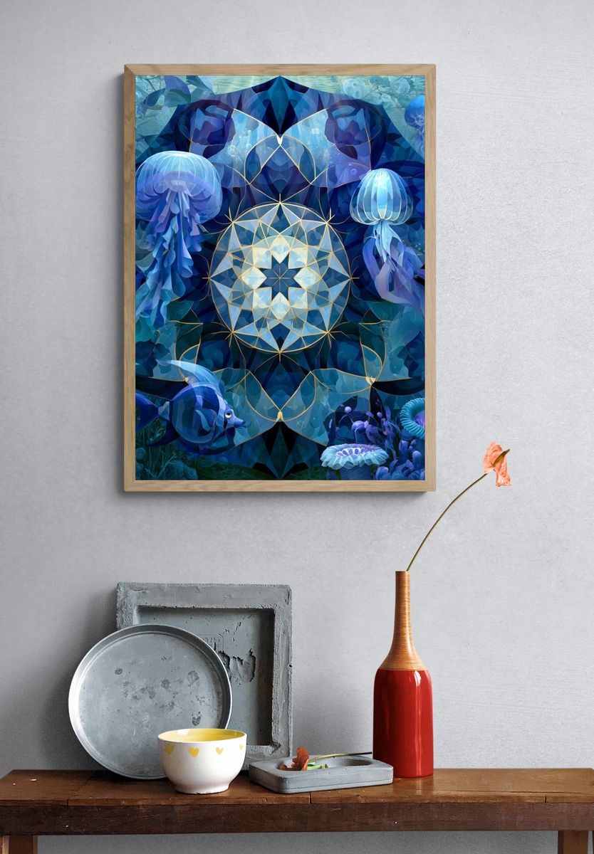 Underwater Mandala Jellyfish Print. — room view 3