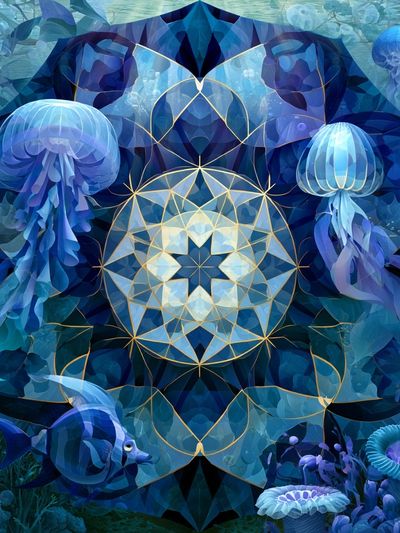 Underwater Mandala Jellyfish Print.