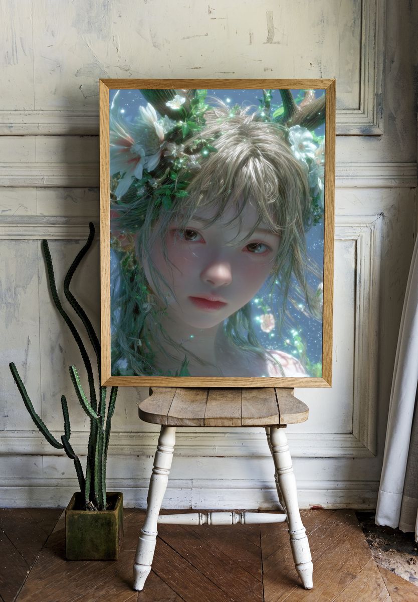 Forest Spirit Portrait Print. — room view 1