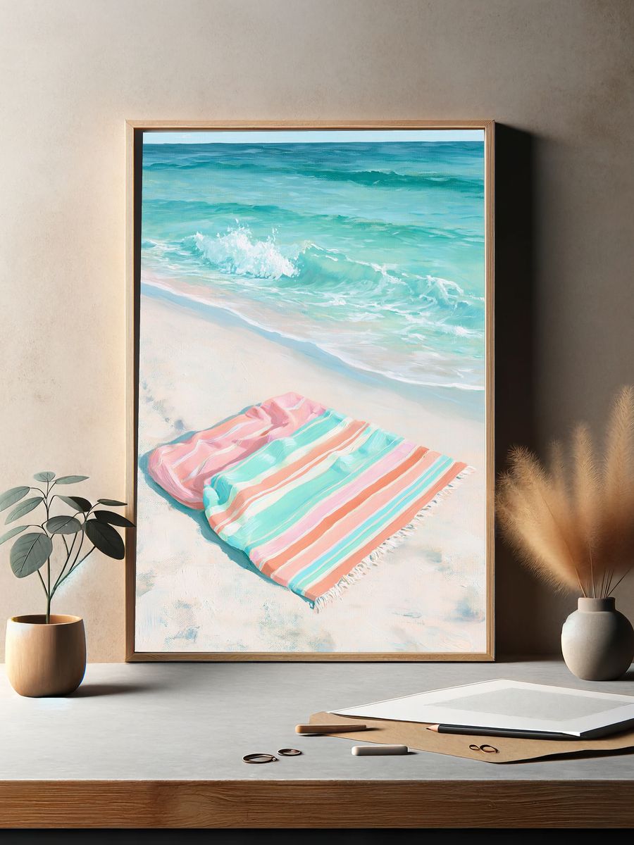 Pastel Beach Towel Seascape Print. — room view 2