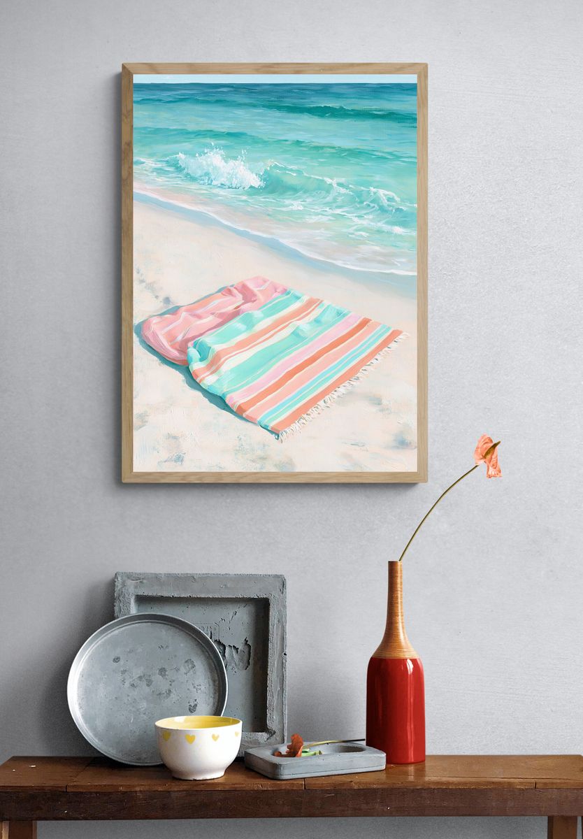 Pastel Beach Towel Seascape Print. — room view 3