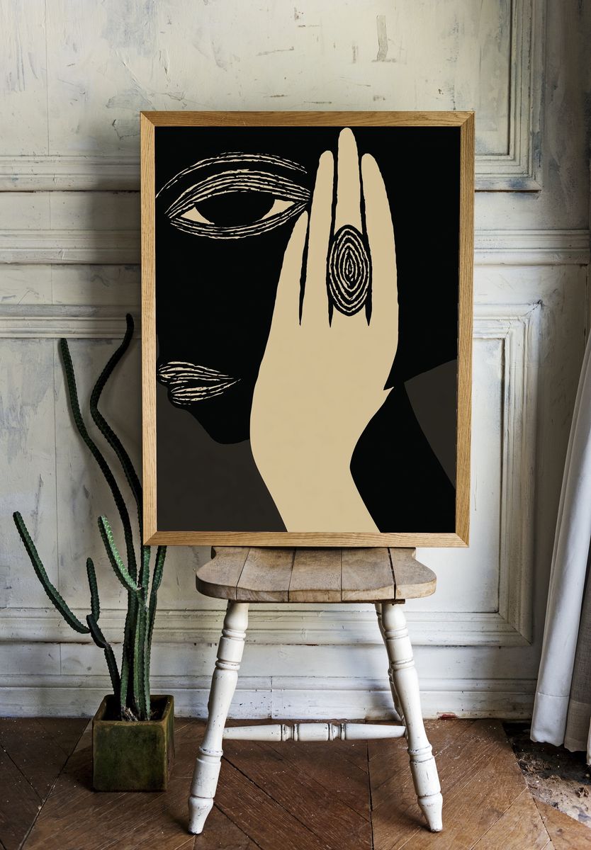 Abstract Face Line Art Poster. — room view 1