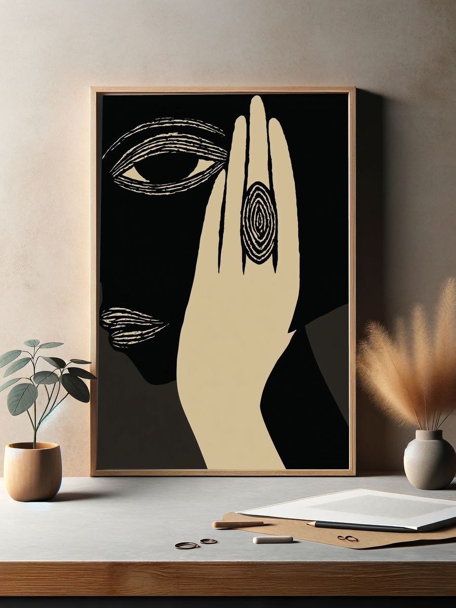 Abstract Face Line Art Poster. — room view 2
