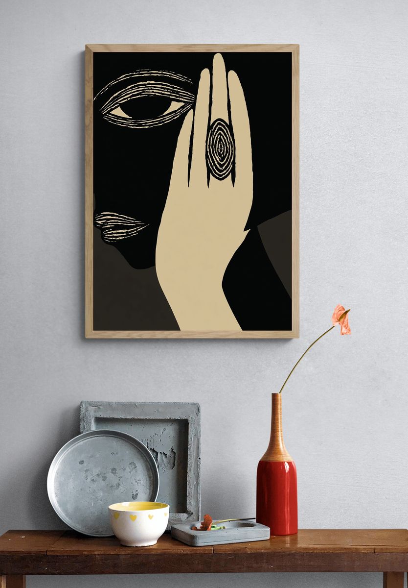 Abstract Face Line Art Poster. — room view 3