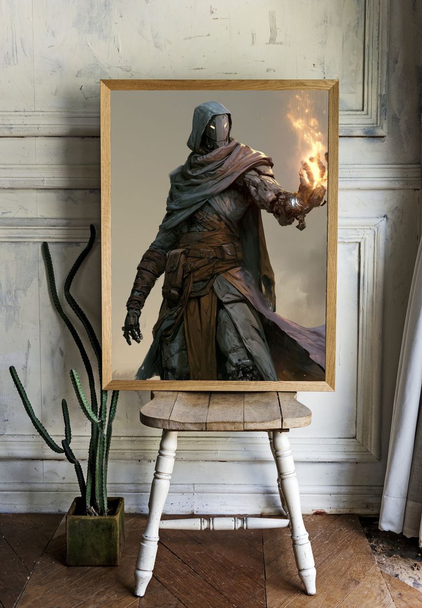 Mystic Hooded Warrior Illustration Poster. — room view 1