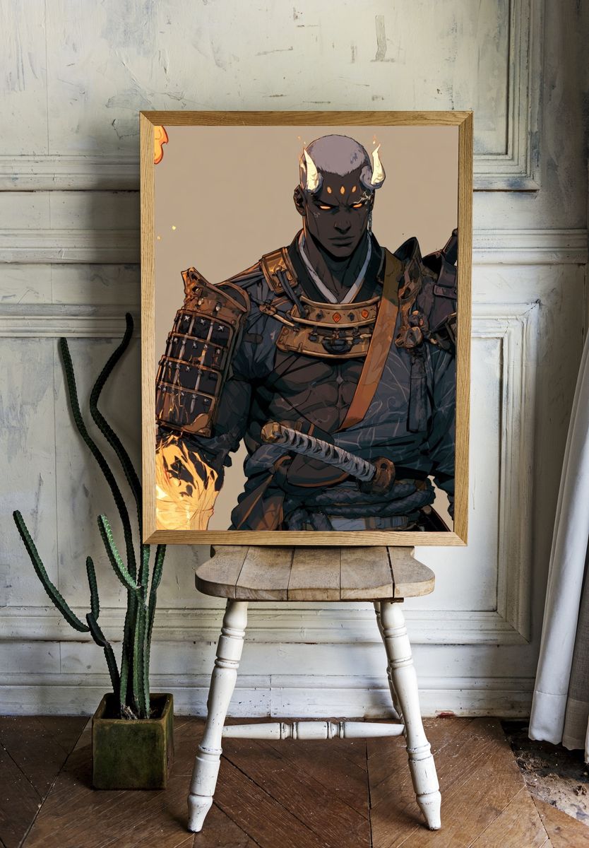 Demon Samurai Digital Art Poster. — room view 1