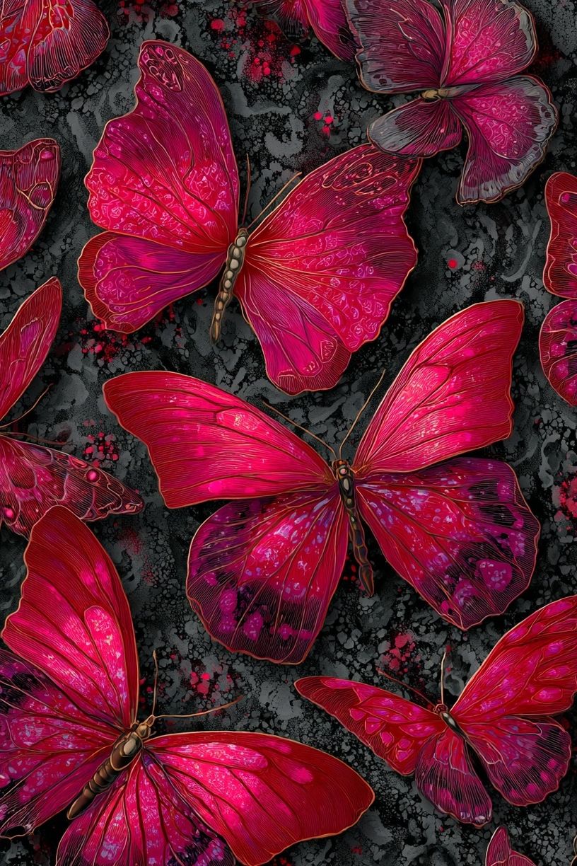 Magenta Butterfly Garden Illustration Poster. poster — illustration art