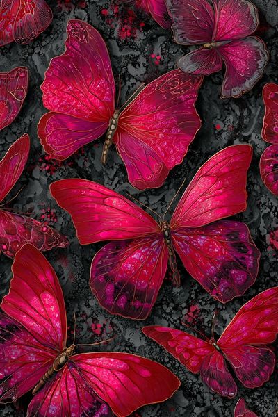 Magenta Butterfly Garden Illustration Poster.