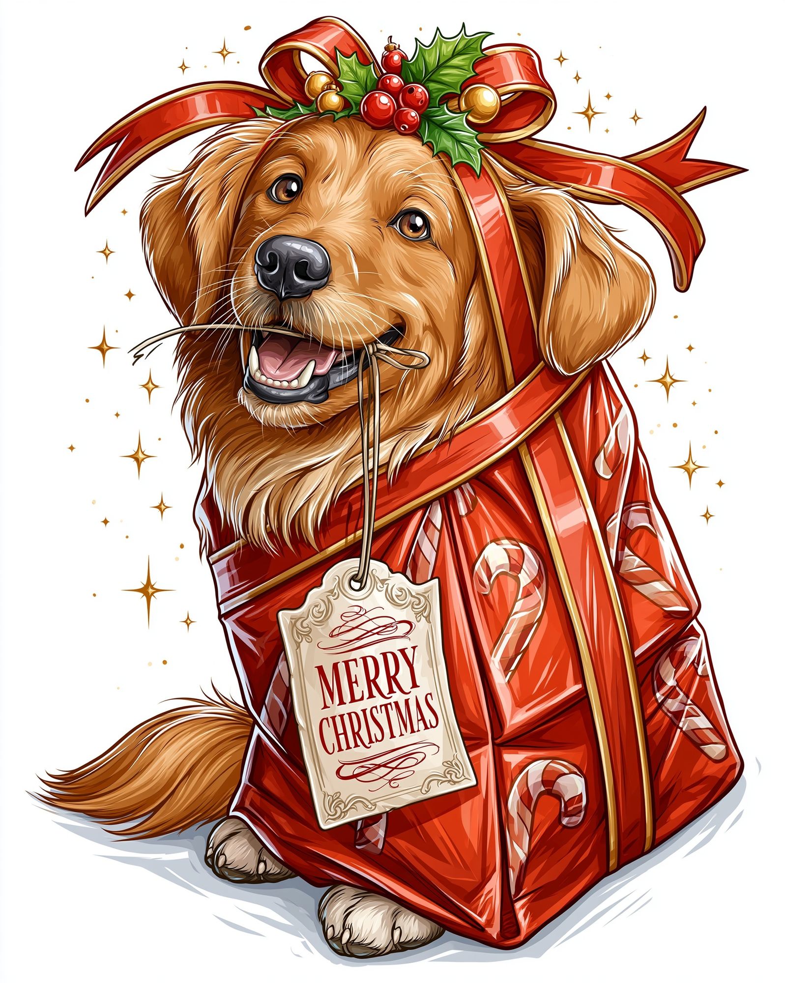 Christmas Golden Retriever Illustration Poster. poster detail
