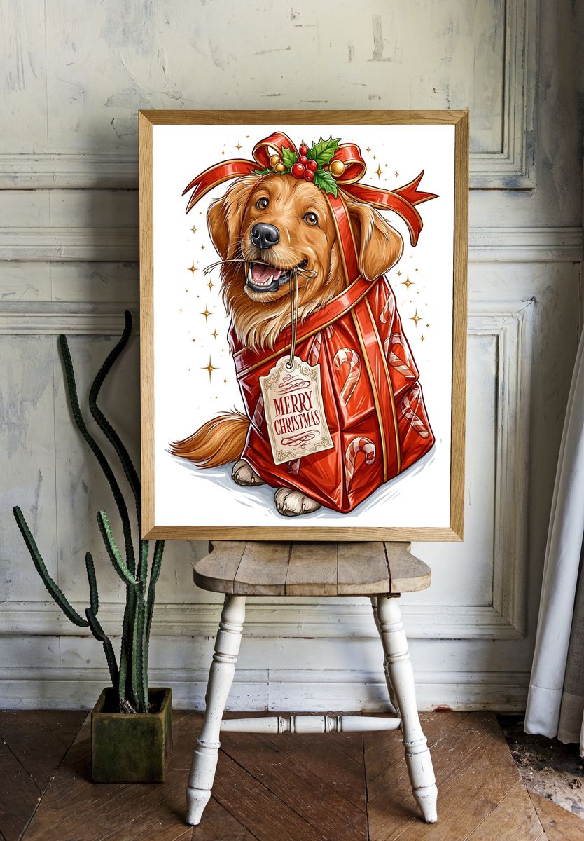 Christmas Golden Retriever Illustration Poster. room preview